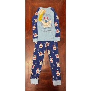 Munki Munki Kids' Yeti for Christmas Fitted Two-Piece Pajamas in Blue SIZE 6